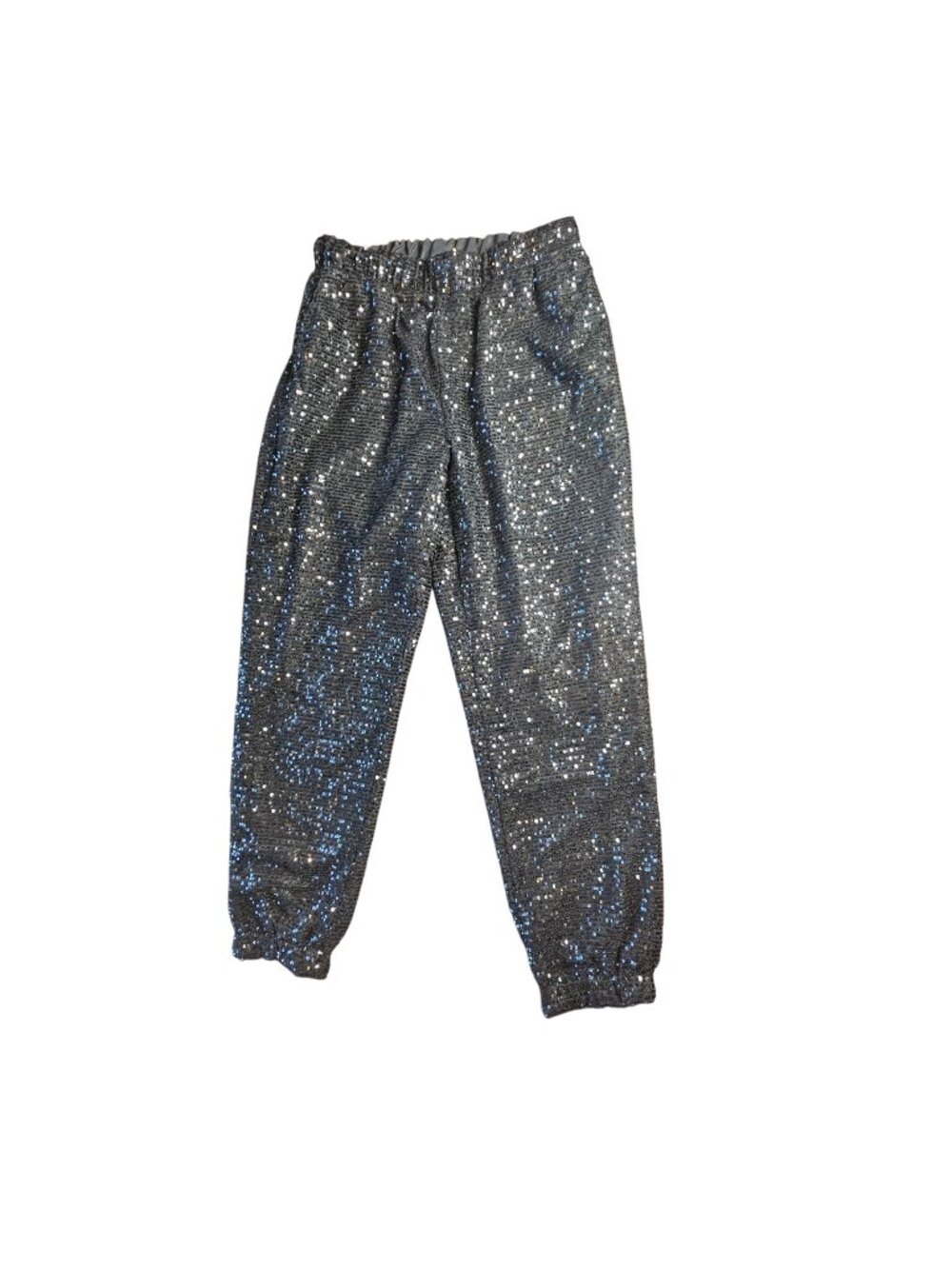 Sequin Jogger Pants Shimmer Elastic Waist Black 100% Polyester